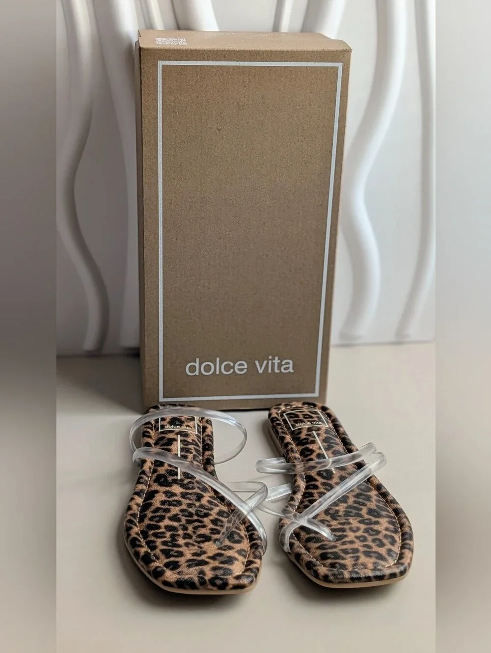 Dolce Vita Leanna Leopard Clear Strap Slide Sandals Size 8 NIB